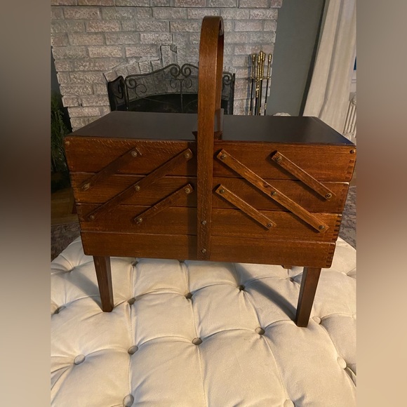 Other - Mid Century three tiered accordion fold out wooden sewing box/stand